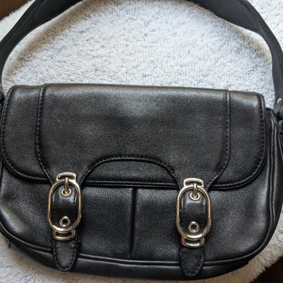 COLE HAAN ALEXA BLACK LEATHER BAGUETTE BUCKLE SHOULDER BAG - Picture 1 of 12